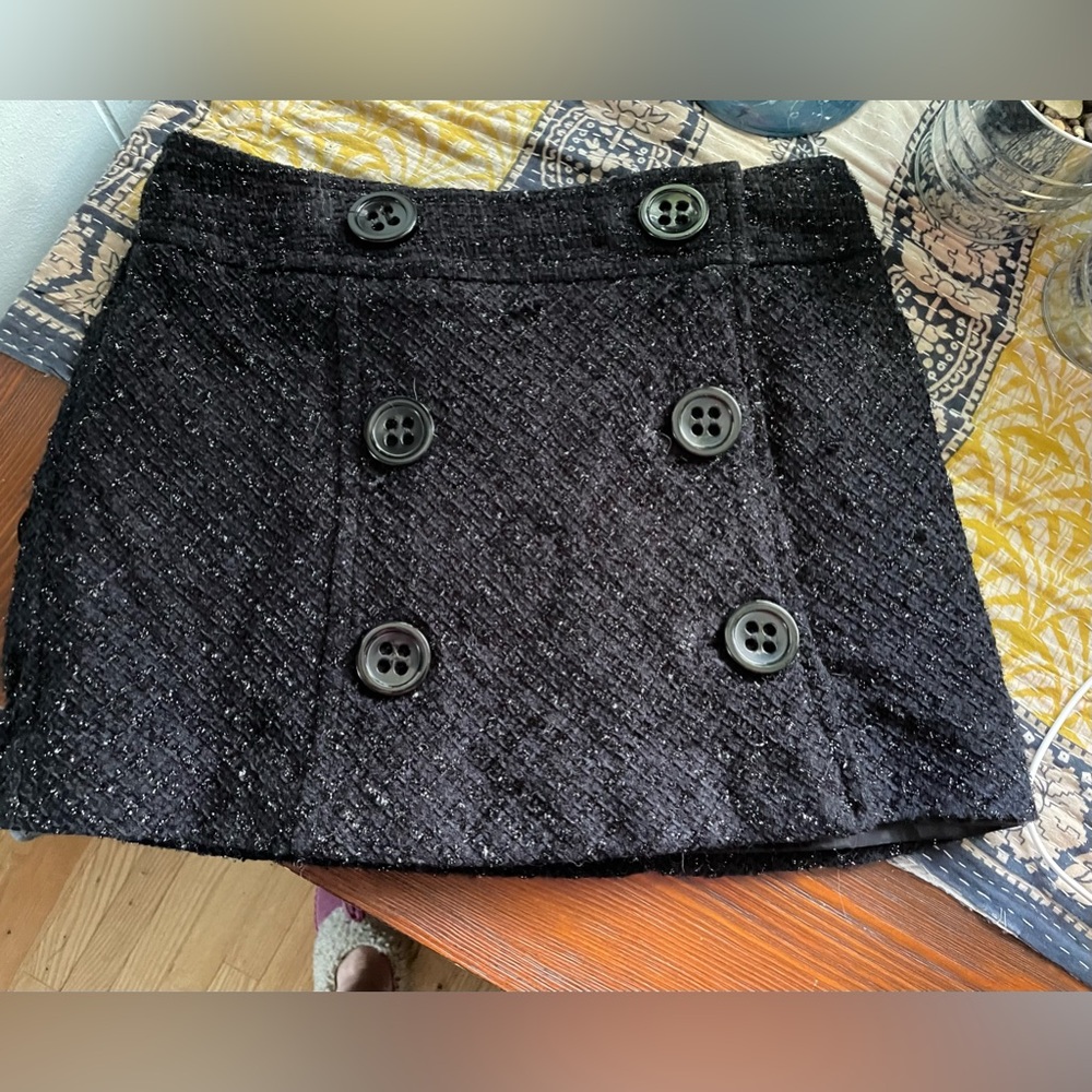 Express Design Studio Shimming Black Wrap Big Button Mini Skirt Size 2